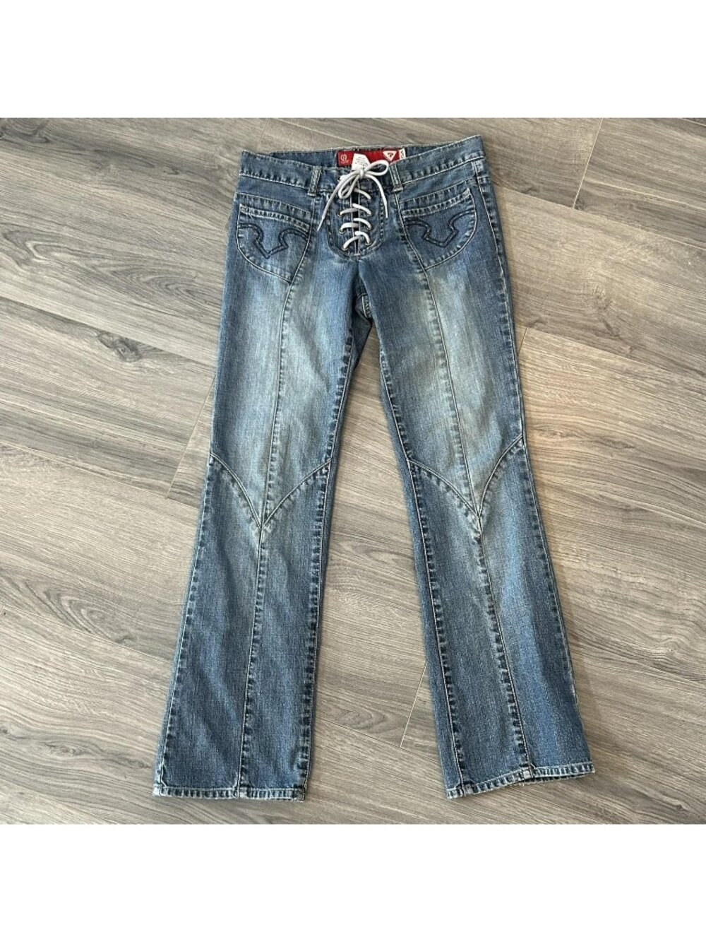 Guess Blue Lace-Up Flare Jeans with Panel Seams